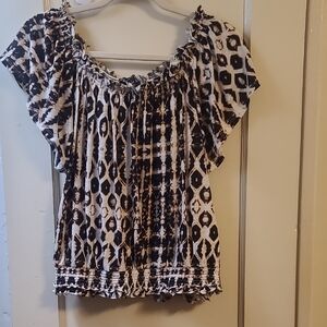 INC International Concepts Black and White Geometric Blouse